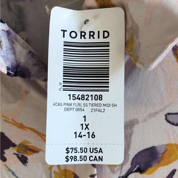 NWT Torrid Midi Dress Floral Tiered Ruffled
Stretch Gold/Purple Size 1 1X 14-16 - Picture 13 of 15